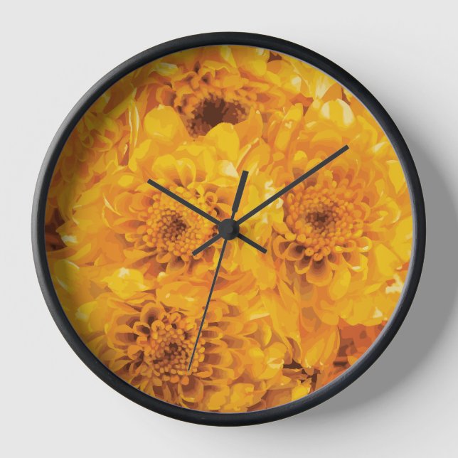 Golden Chrysanthemum Bouquet Clock (Front)
