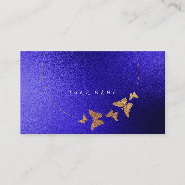 Golden Circle Blue Cobalt Butterfly Black Business Card (Front)