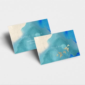 Golden Circle Blue Cobalt Butterfly Watercolor Business Card by luxury_luxury at Zazzle