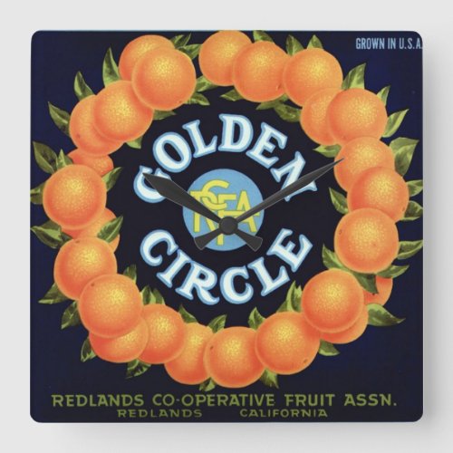 Golden Circle Brand Oranges Crate Label Square Wall Clock