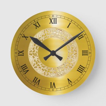 Golden Circle Round Clock by Rosemariesw at Zazzle