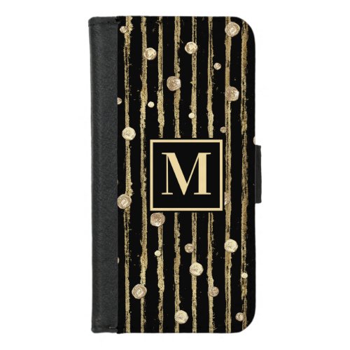 Golden Circles Black and Gold Stripes Pattern iPhone 87 Wallet Case