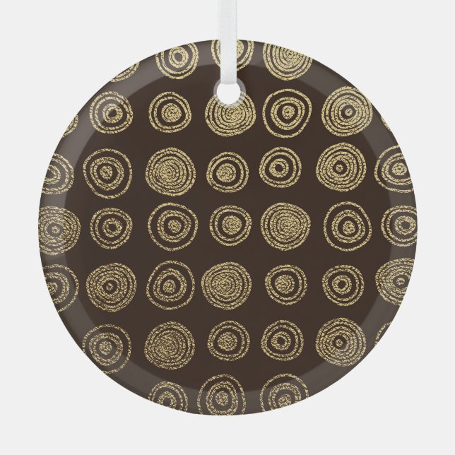 Golden Circles: Hand Drawn Pattern Glass Ornament (Front)