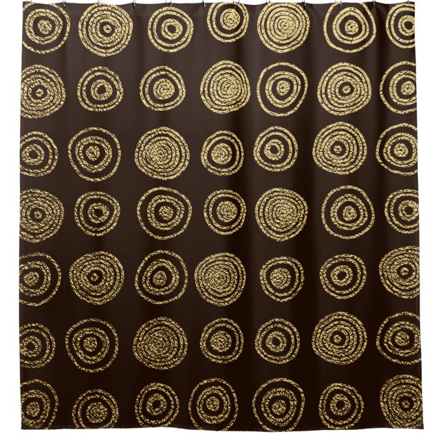 Golden Circles: Hand Drawn Pattern Shower Curtain (Front)