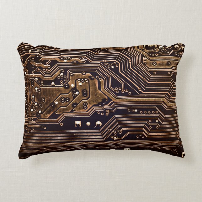 Golden circuit board. Electronic computer hardware Accent Pillow (Front)
