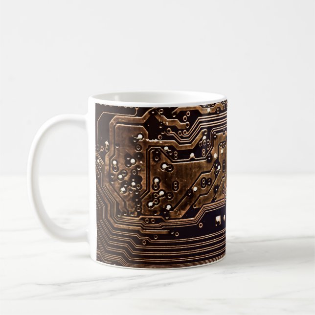 Golden circuit board. Electronic computer hardware Coffee Mug (Left)
