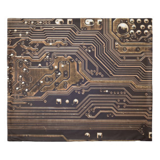 Golden circuit board. Electronic computer hardware Duvet Cover