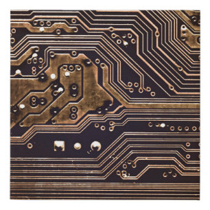 Golden circuit board. Electronic computer hardware Faux Canvas Print