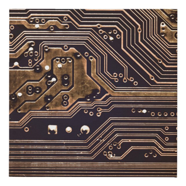 Golden circuit board. Electronic computer hardware Faux Canvas Print (Front)