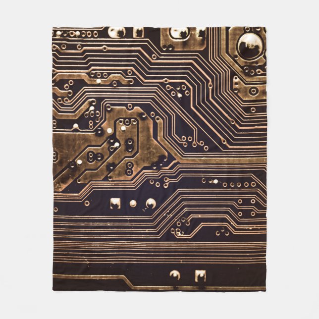 Golden circuit board. Electronic computer hardware Fleece Blanket (Front)