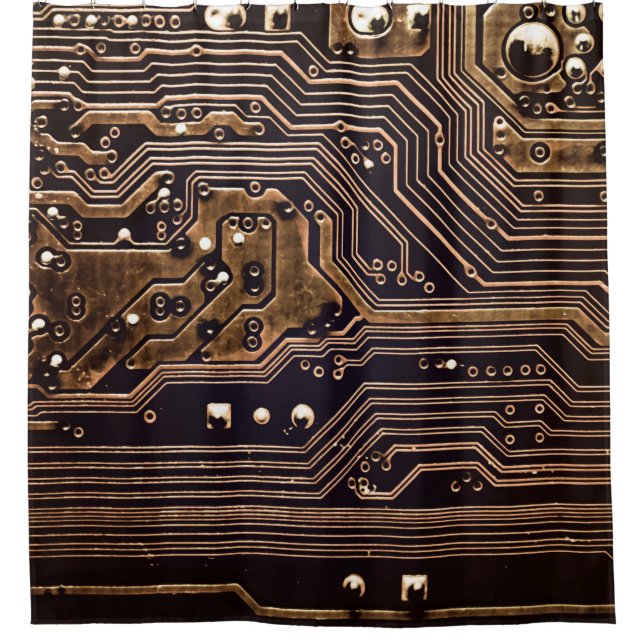 Golden circuit board. Electronic computer hardware Shower Curtain (Front)
