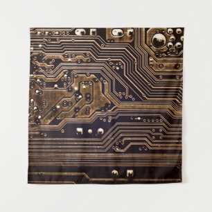 Golden circuit board. Electronic computer hardware Tapestry