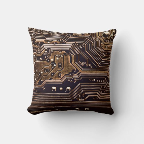 Golden circuit board Electronic computer hardware Throw Pillow