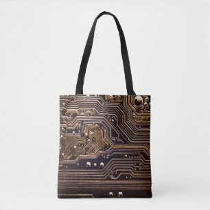 Golden circuit board. Electronic computer hardware Tote Bag