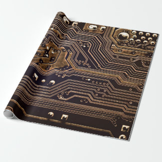 Golden circuit board. Electronic computer hardware Wrapping Paper