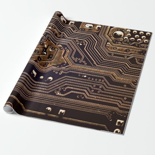 Golden circuit board Electronic computer hardware Wrapping Paper