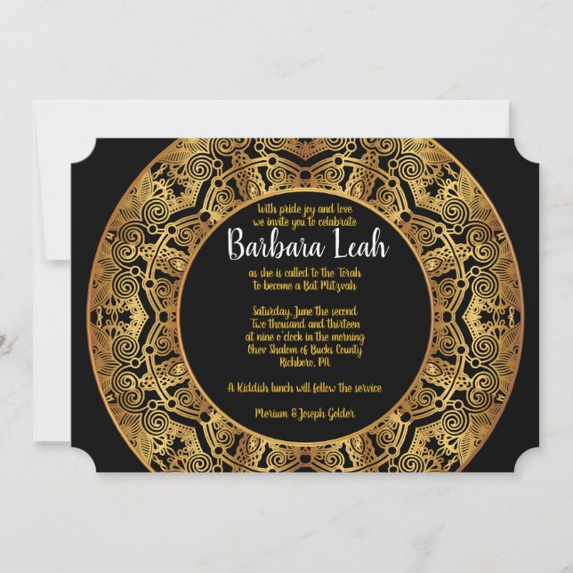 GOLDEN Circular Bat Mitzvah Invitation (Front)