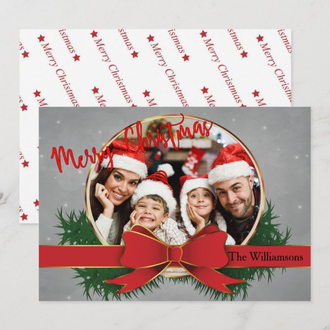 Golden Circular Frame With Red Bow Photo (Front/Back)