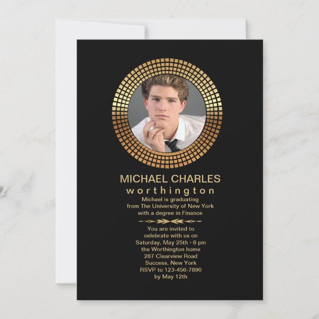 Golden Circular Photo Frame Invitation (Front)