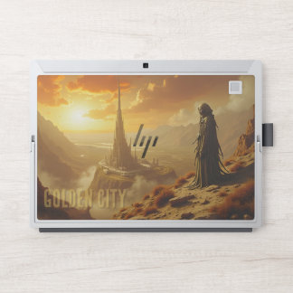 Golden City Futuristic Sci Fi Fantasy Art HP Laptop Skin