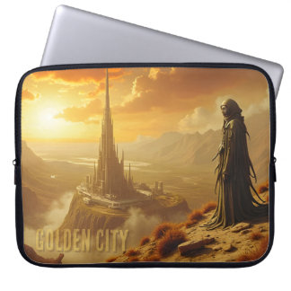 Golden City Futuristic Sci Fi Fantasy Art Laptop Sleeve