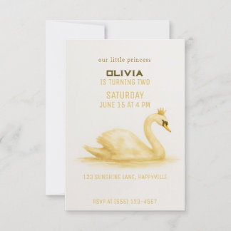 golden classy Sweet Swan Princess birthday invite