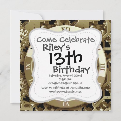 Golden Clocks and Gears Steampunk Mechanical Gifts Custom Invite