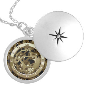 Golden Clocks and Gears Steampunk Mechanical Gifts Locket Necklace