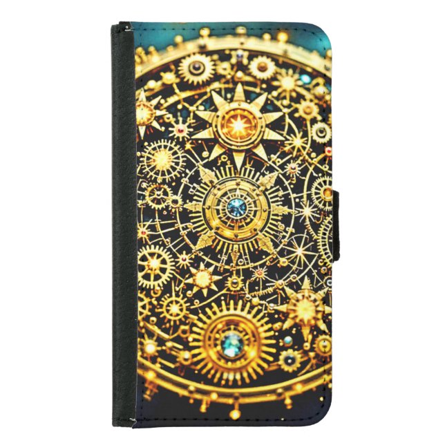 Golden Clockwork Celestial Art Samsung Galaxy Wallet Case (Front)