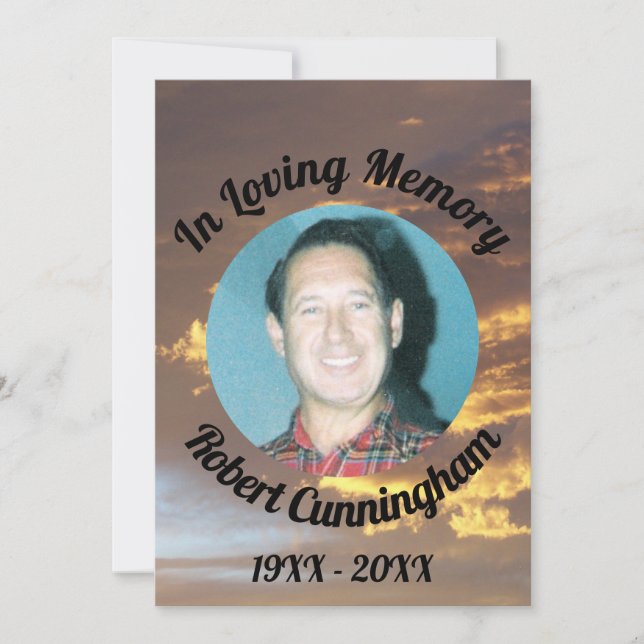 Golden Clouds Sunset Photo In Loving Memory Card (Front)