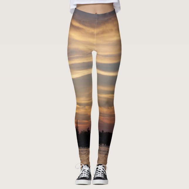 Golden cloudy Florida Keys Sunset Leggings (Front)
