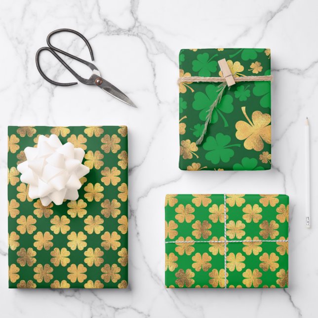 Golden Clover Charm 🍀 Wrapping Paper Sheets (Front)