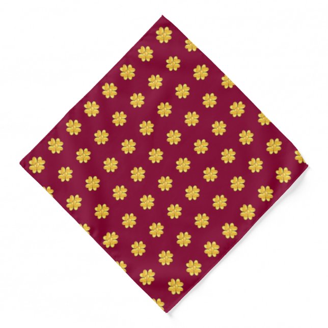 Golden Clover Pattern on Burgundy Bandana (Front)
