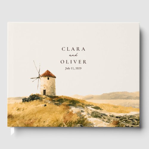 Golden Coast Greek Island Windmill Beach Wedding Guest Book