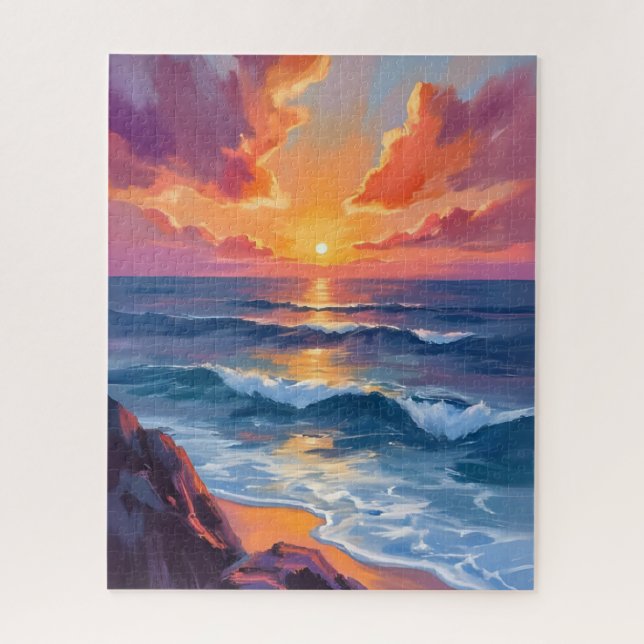 Golden Coast | Ocean Sunset Watercolor Painting Jigsaw Puzzle (Vertical)