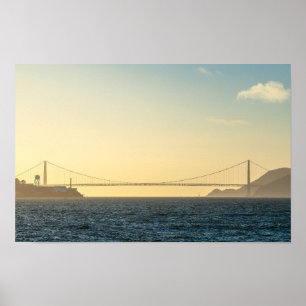 Golden Coastal Bridge Sunset Photo Poster Print