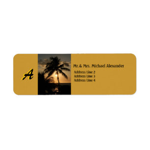 Golden Coastline Sunset Palm Tree with Monogram Label