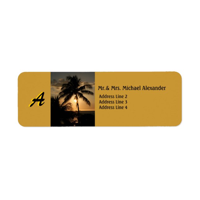 Golden Coastline Sunset Palm Tree with Monogram Label (Front)