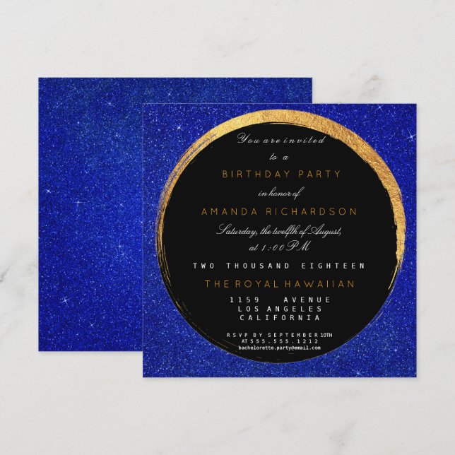 Golden Cobalt Glitter Geometric Vip Birthday Party Invitation (Front/Back)