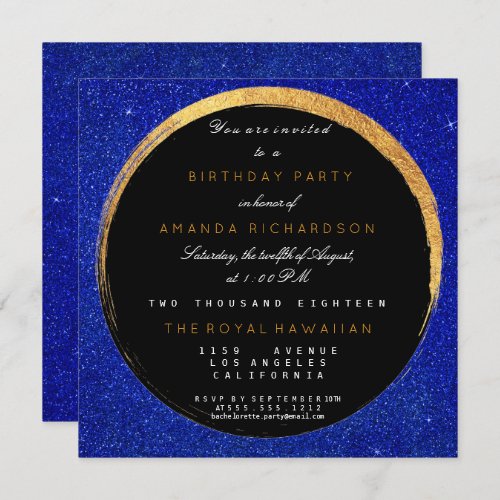 Golden Cobalt Glitter Geometric Vip Birthday Party Invitation