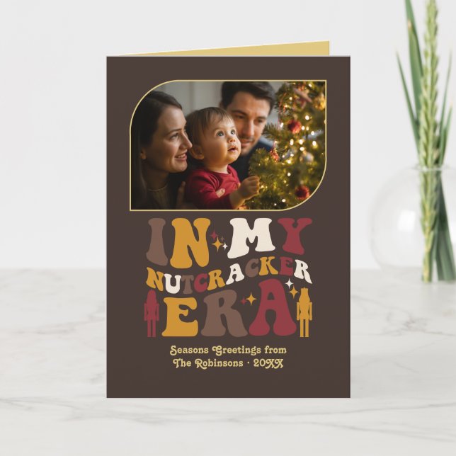 Golden Cocoa Fun Retro Christmas Photos Holiday Card (Front)