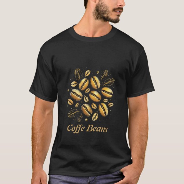 Golden Coffee Beans T-Shirt – Luxurious Black & Go (Front)