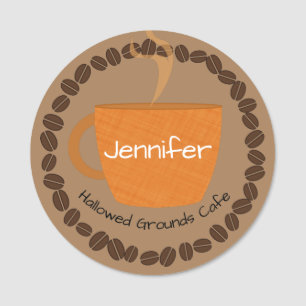 Golden Coffee Cup and Coffee Beans Name Tag