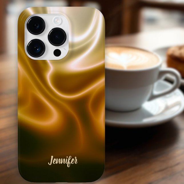 Golden Coffee Silk Waves Custom Name Phone Case (Creator Uploaded)
