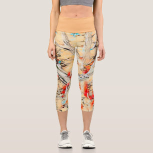 Golden Color Abstract Capri Leggings