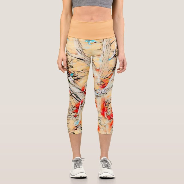 Golden Color Abstract Capri Leggings (Front)