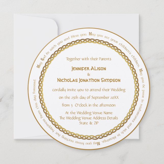 Golden Color Celtic Knot - Irish Wedding Blessing Invitation (Front)