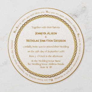 Golden Color Celtic Knot - Irish Wedding Blessing Invitation