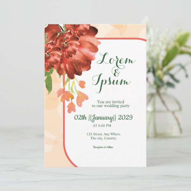 Golden Color Simple wedding Party invitations card (Standing Front)