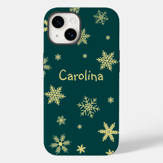 golden color snowflakes name teal Case-Mate iPhone 14 case